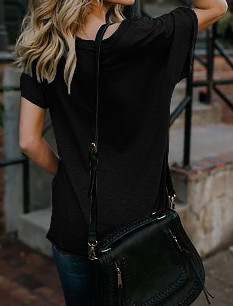 Karlywindow Womens Distressed Eagle Print Mesh V Neck Loose Graphic Short Sleeve T-Shirt Tops Blouse, Black, XX-Large - Image 3